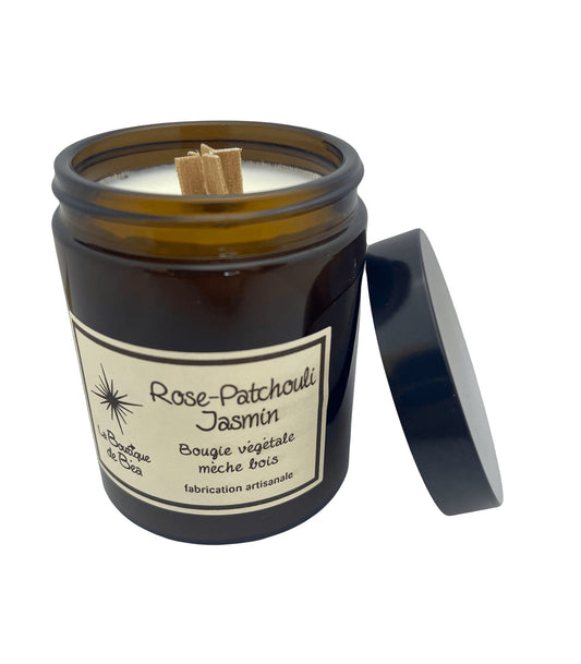 Bougie Artisanale Rose Patchouli Jasmin Mèche Bois "La Boutique de Béa" - La boutique de Béa