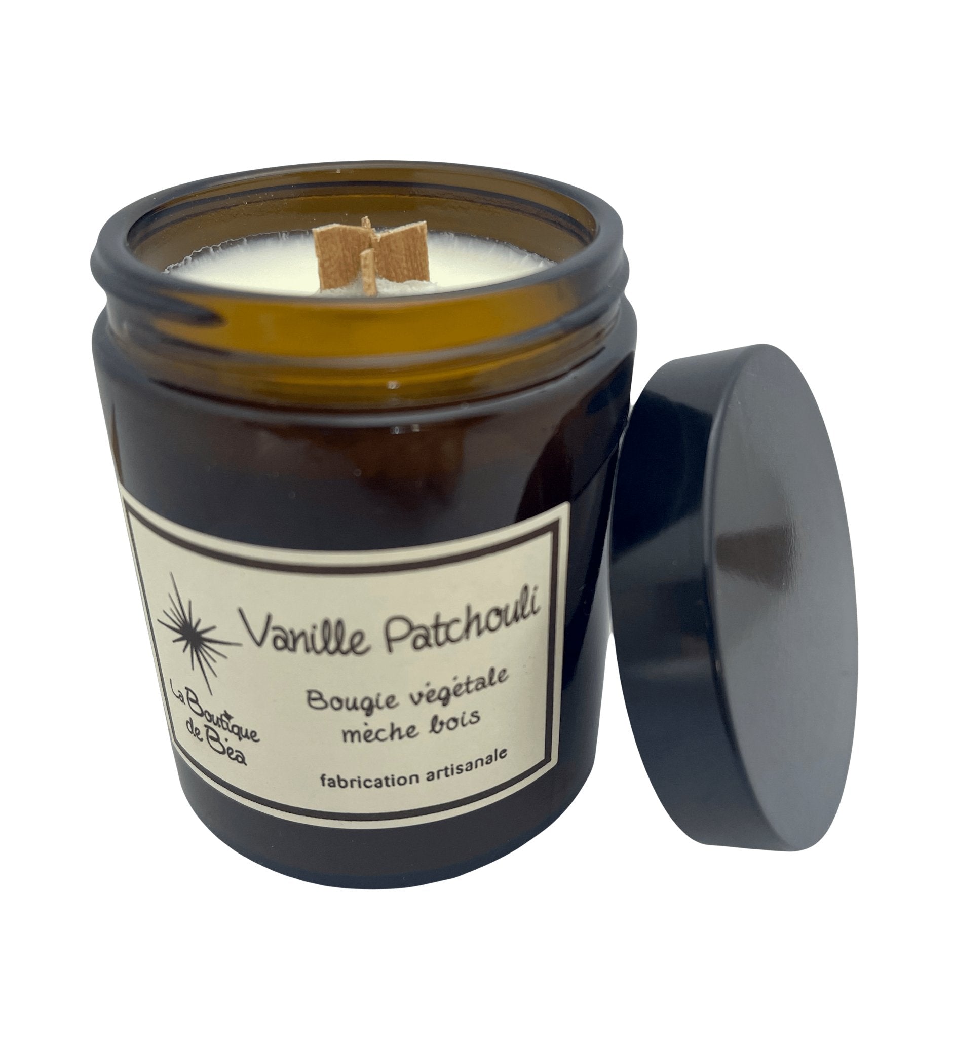 Bougie Artisanale Vanille Patchouli Mèche Bois "La Boutique de Béa" - La boutique de Béa