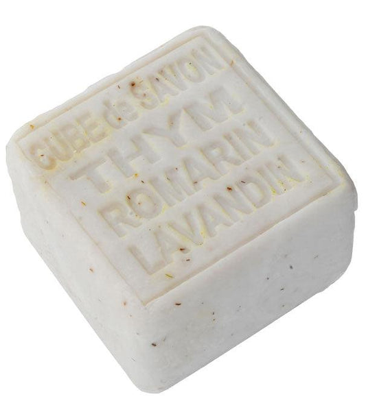 Savon Cube 260gr Thym Romarin Lavande Exfoliant, à l'Huile de Pépins de Raisin - La boutique de Béa