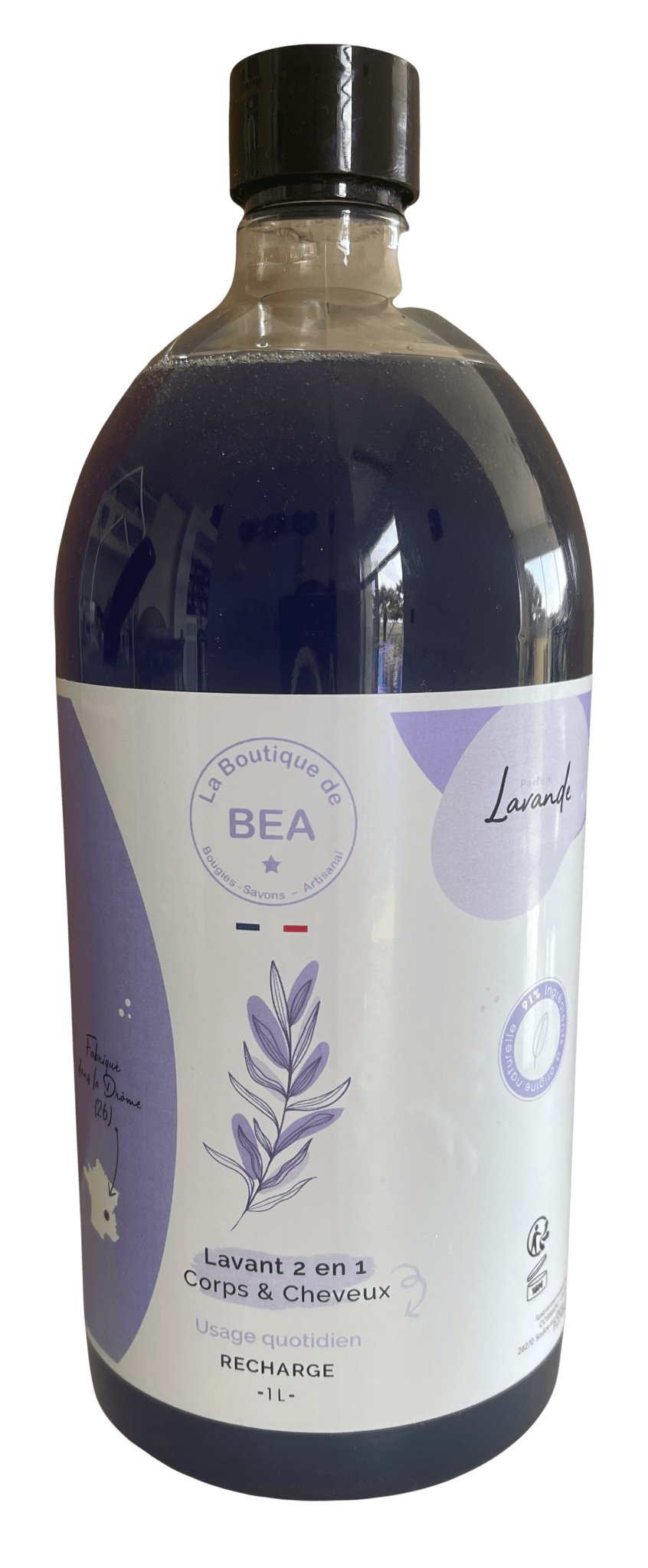 Savon Liquide LAVANDE 2en1 Corps&Cheveux 1L - La boutique de Béa