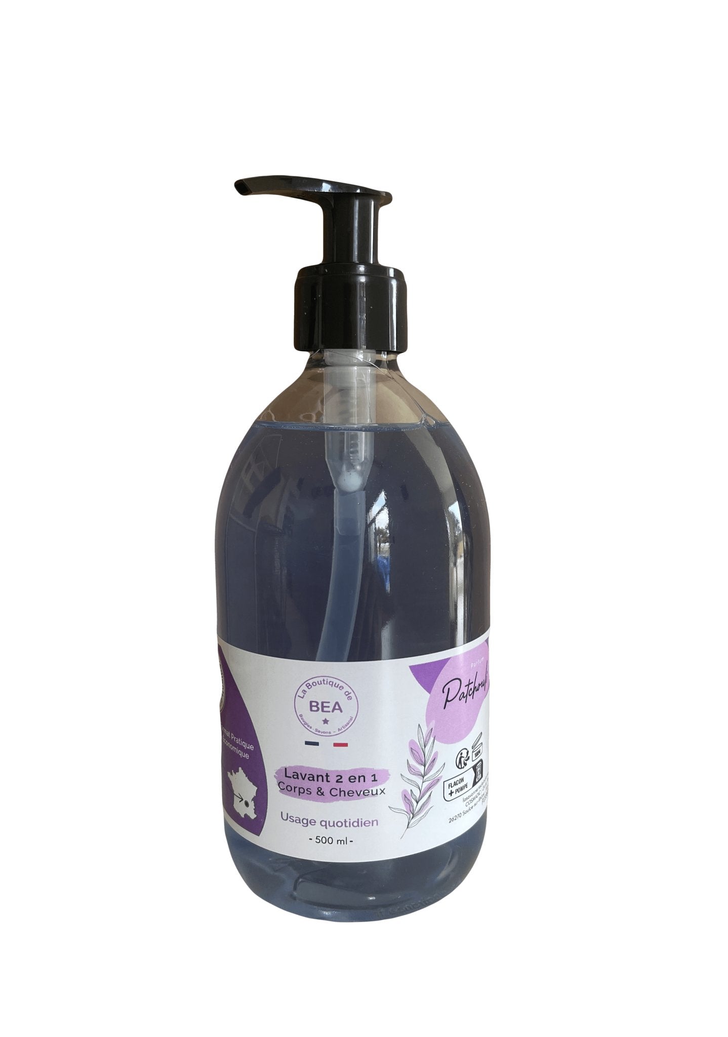 Savon Liquide PATCHOULI 2en1 Corps&Cheveux 500ml - La boutique de Béa